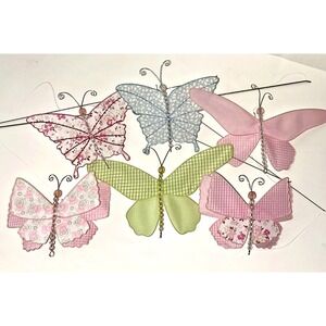 Pottery Barn Kids Butterfly Mobile Nursery Kids Room Pink Green Gingham Floral